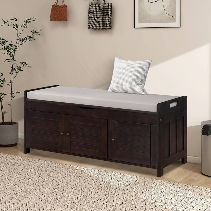43.5" Storage Bench With Linen Blend Cushion