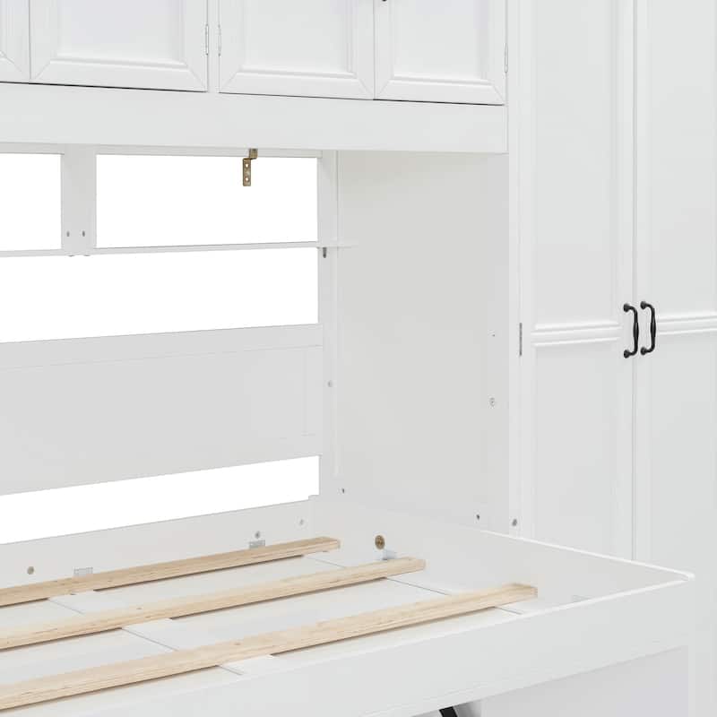 Space-Saving Twin Murphy Bed with Wardrobe, Desk, and Storage, White