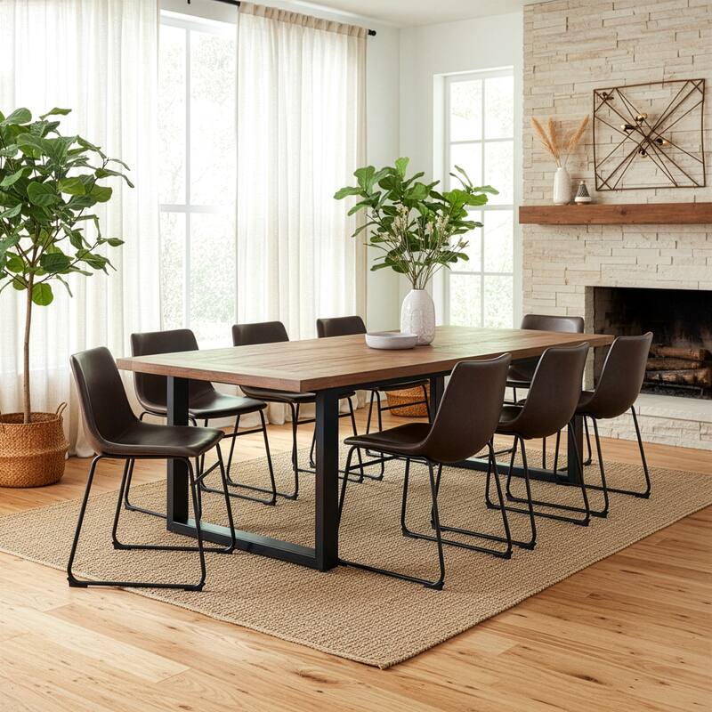 Adan Iron Frame Faux Leather Dining Chair (Set of 2)