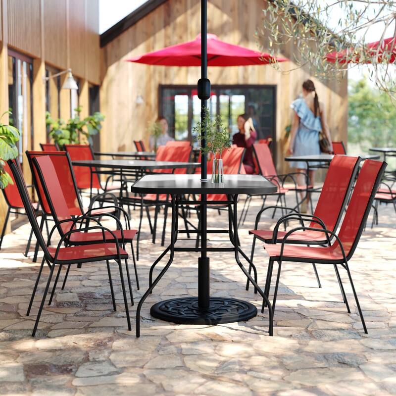 Commercial 5 Pc Outdoor Patio Dining Set with Glass Table and 4 Chairs