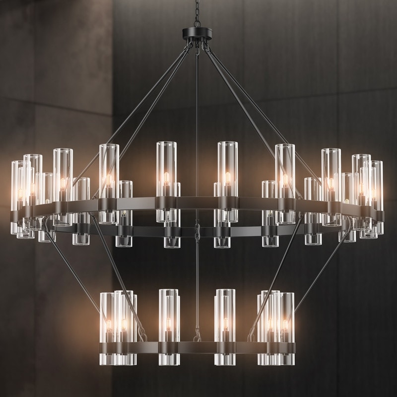 KAYLA 60in 30-Lights Gold Luxury Wagon Wheel Chandelier