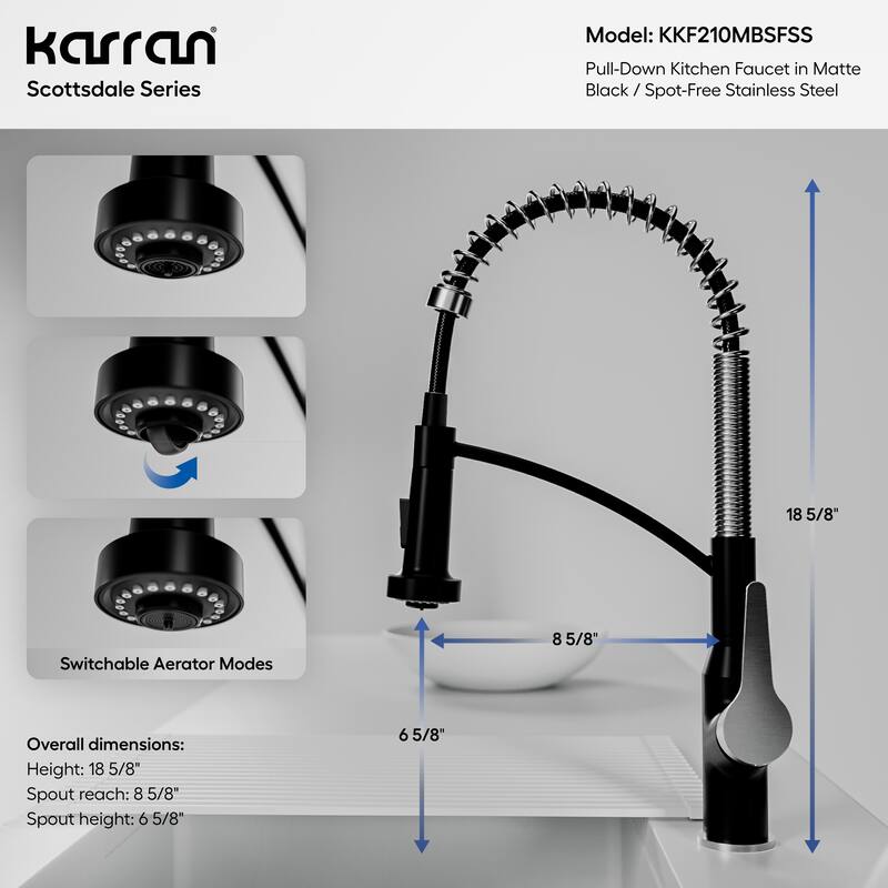 Karran Scottsdale Single-Handle Pull-Down Sprayer Commercial Style Kitchen Faucet