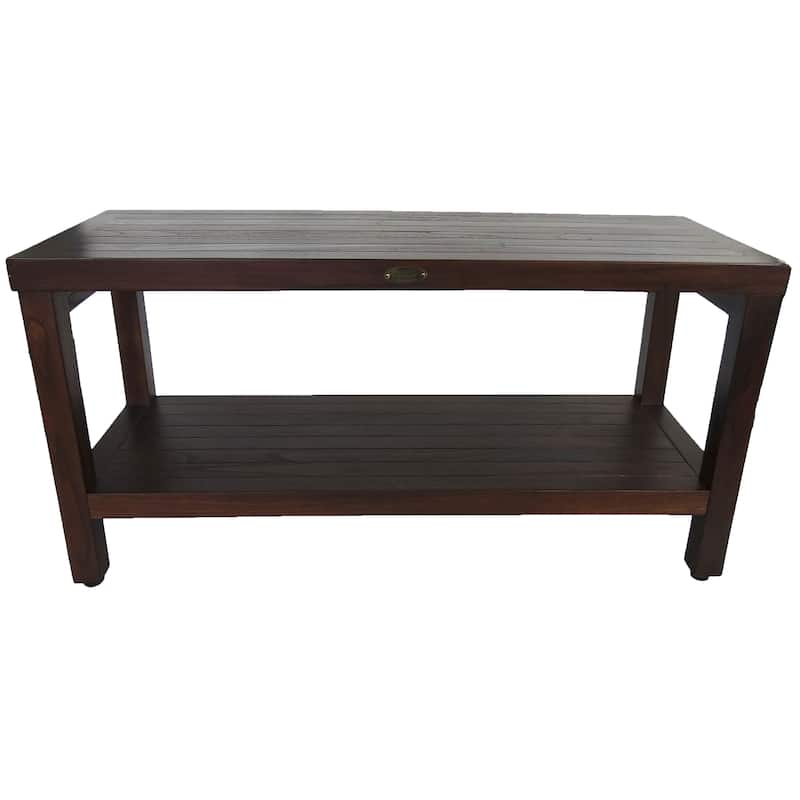 DecoTeak Eleganto 36" Extended Length Solid Teak Shower Bench With Shelf - WoodLand Brown Finish