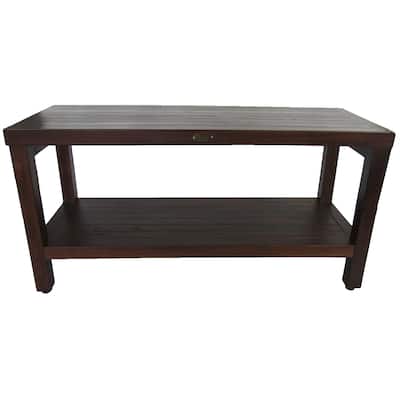 DecoTeak Eleganto 36" Extended Length Solid Teak Shower Bench With Shelf - WoodLand Brown Finish