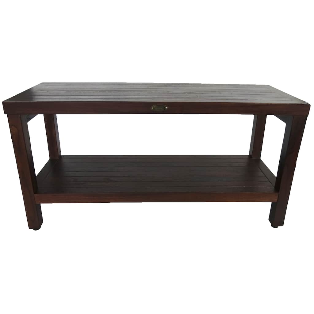 DecoTeak Eleganto Woodland Brown 36" Teak Wood Shower Bench, Shelf