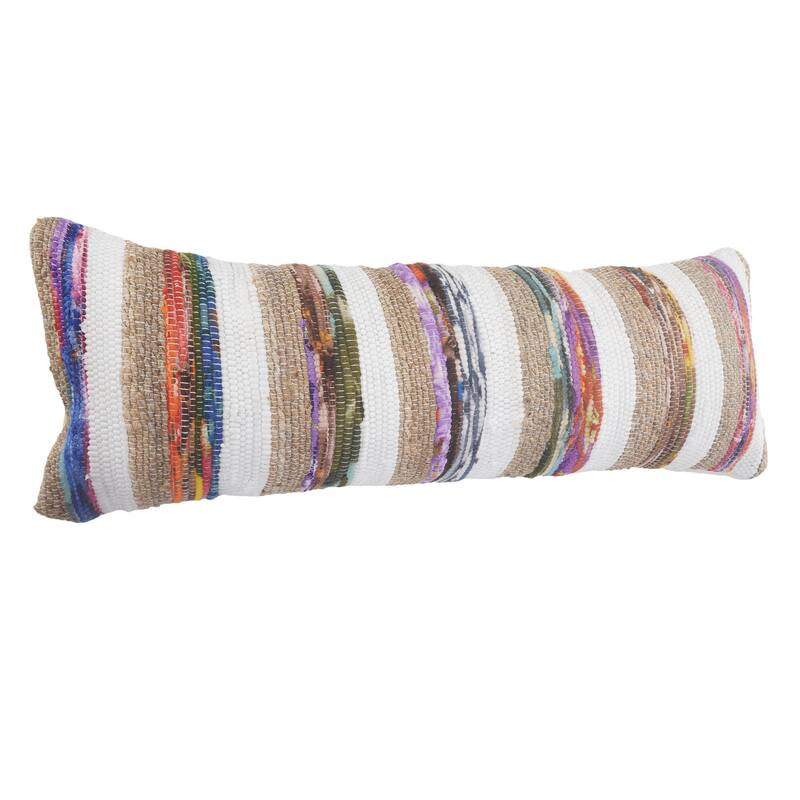 HomeRoots 14" X 36" White Red Blue Orange And Tan Polyester Geometric Zippered Pillow