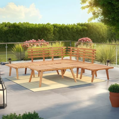 Roma 6pc Modular Outdoor Sofa and Coffee Table Set, Solid Wood, Gray