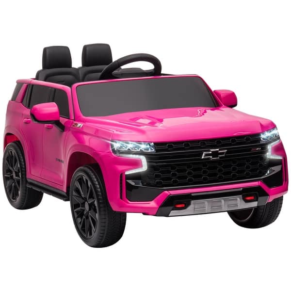 slide 2 of 7, 12V Chevrolet TAHOE Kids Electric Car with Parent Remote, Music, Lights, and Safe Suspension System for Children 3-6 Pink
