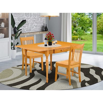 HomeStock 3-Pc Natural Brown Oak Finish Solid Wood Top with Dropleaf Dining Table Set