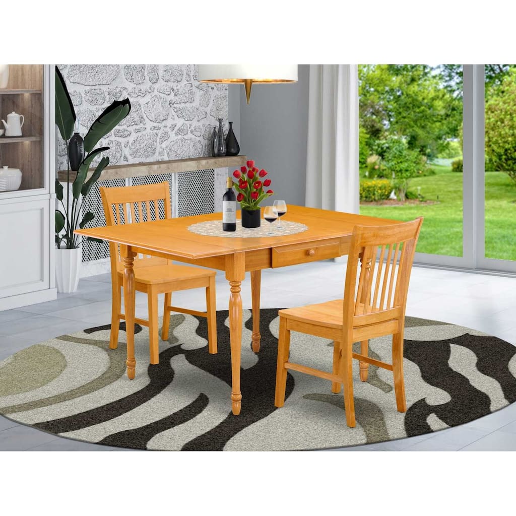 HomeStock 3-Pc Natural Brown Oak Finish Solid Wood Top with Dropleaf Dining Table Set
