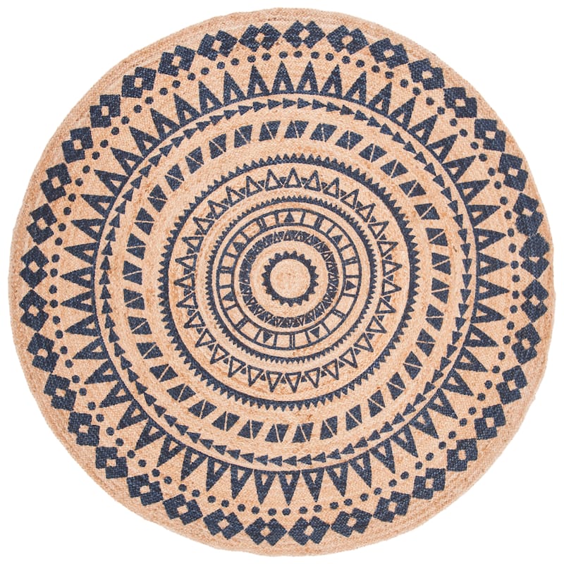 SAFAVIEH Handmade Natural Fiber Selah Casual Jute Rug - 8' Round - Royal Blue/Natural