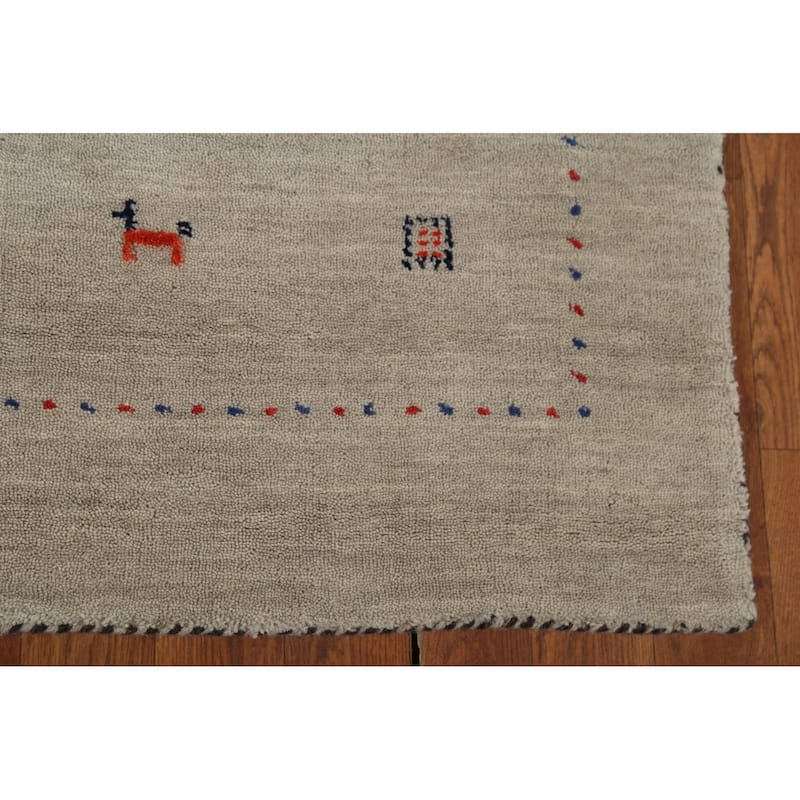 Gabbeh Indian Accent Rug Handmade Oriental Beige Wool Carpet - 3'11"x 5'9"