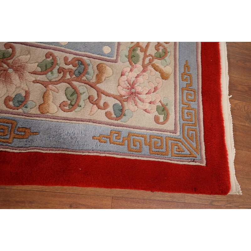 Red Art-Deco Chinese Vintage Area Rug Handmade Wool Carpet - 9'0" x 12'0"