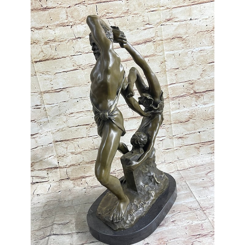 Hercules Lichas Wrestling Bronze Sculpture Statue On Marble Base Greek Mythology