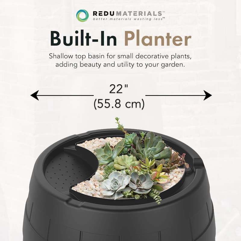 Garden Central Knock Down Rain Barrel w/ Rust Proof Brass Spigot, 39 Gal, Black - 15
