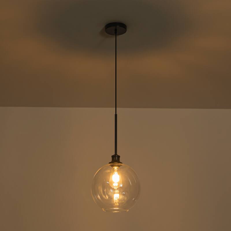 Starsky 1-Light 9.84in. Modern Globe Single Clear Glass Pendant Light - Black