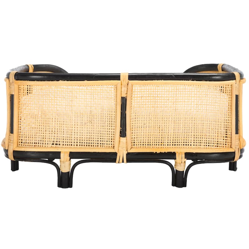 SAFAVIEH Home Timo 23.6W x 15.7D x 10.6H-inch Beige/Natural/Black Rattan Pet Bed with Cushion - 23.6"W x 15.7"D x 10.6"H