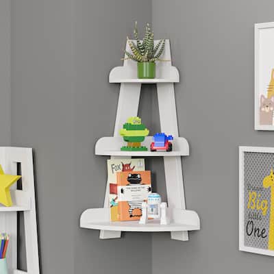 RiverRidge Kids 3-Tier Corner Shelf Display Stand for Playrooms - White
