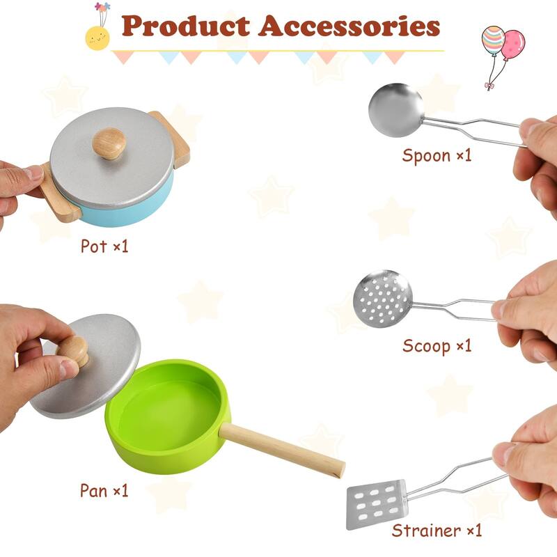 Wooden Pretend Play Kitchen Set for Kids with Accessories and Sink - 23.5" x 12" x 32.5" (L x W x H)