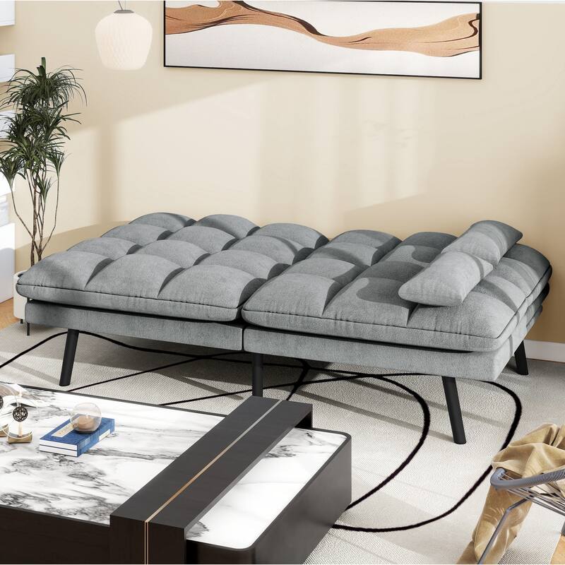 Moasis 70.8" Futon Sofa Bed Convertible Upholstered Couch Sleeper with Reclining Sleeper Split Tufted Back