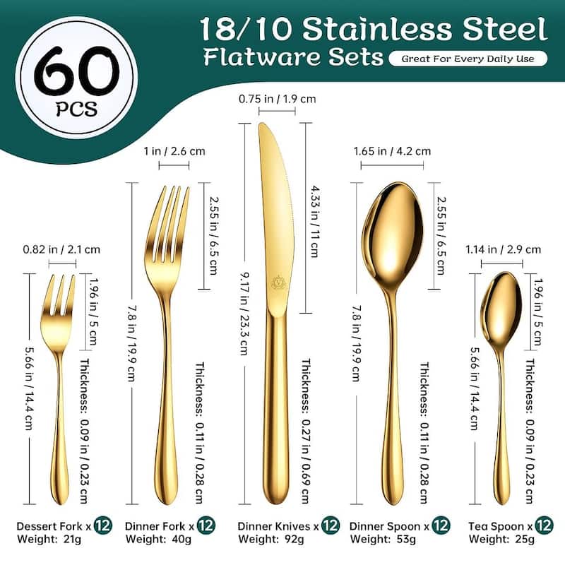 vancasso 18/10 Stainless Steel Silverware Set, Flatware Service for 6 or 12