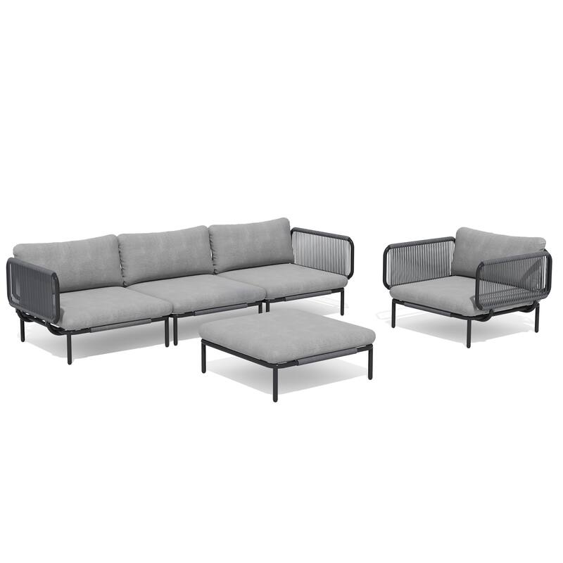 Outdoor Patio Cushion Sectional Sofa Set Furniture DIY Free Combination Set - 5-Piece - DarkGrey,5Seat&8arms