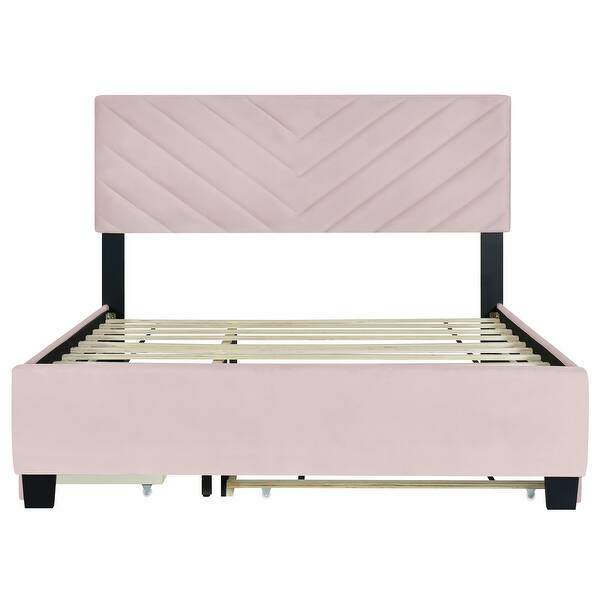 slide 2 of 15, Chevron Headboard Queen Bed with Trundle and Storage Drawers, Upholstered Pink - Queen