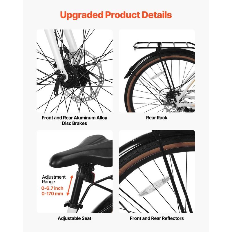 Hybrid Bike with 24-Speed Shimano Drivetrain, Step-Over Frame - 68.92 x 25.20 x (36.22-40.09) inch