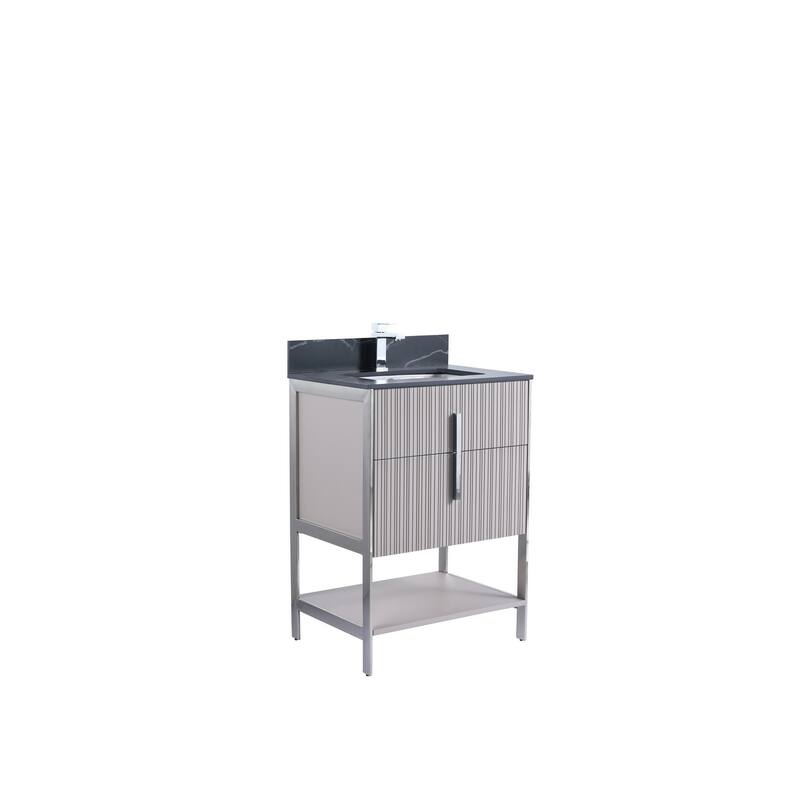 Fine Fixtures Serenity Modern Bathroom Vanity with Black Sintered Stone Top - Bright Taupe - Chrome Hardware - 24 inch