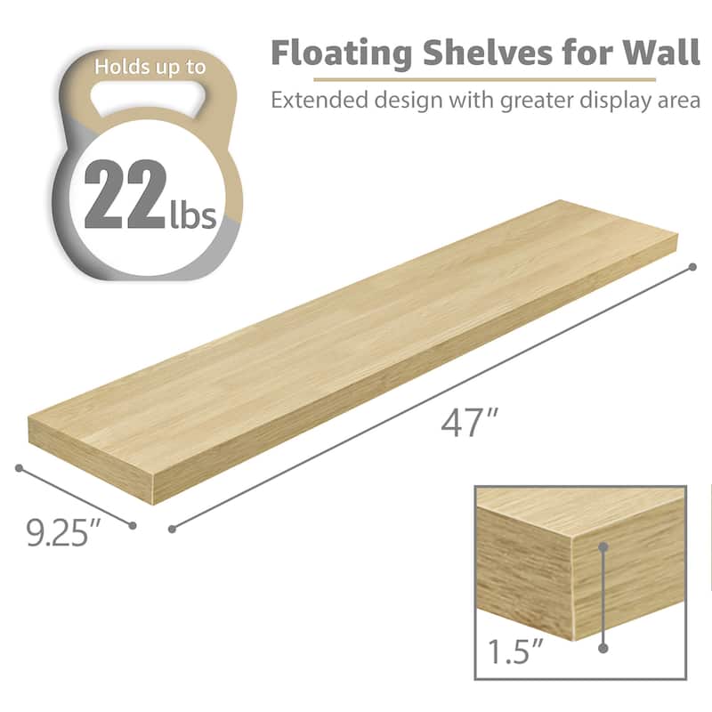 Sorbus Floating Shelves for Wall, 2 Extra Long Wall Mounted Floating Shelves - 9.25"L X 47” W X 1.5” H