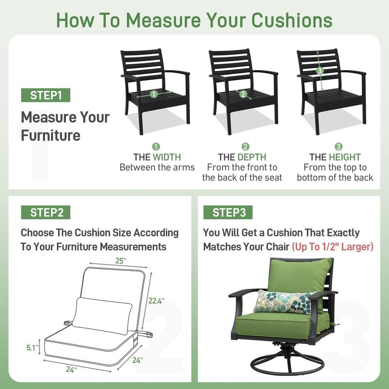 Aoodor Outdoor Deep Seat Chair Cushion Set (Set of 2 Seats, 2 Backs, 2 Pillows)