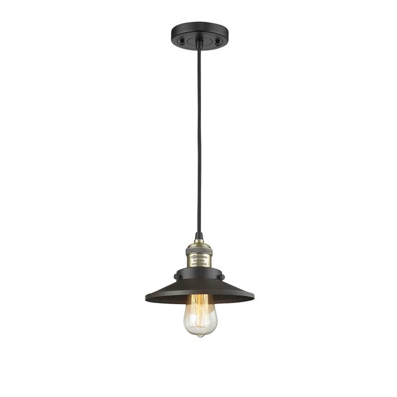 Innovations Lighting Railroad 8" Wide Mini Pendant - Cord Suspension - Black Antique Brass / Matte Black