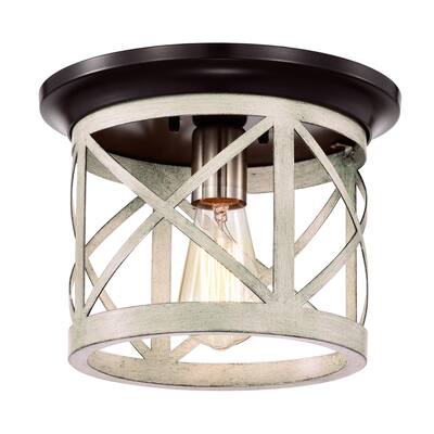 1-Light Oil-rubbed Bronze and Briarwood Finish Cage Drum Flush Mount