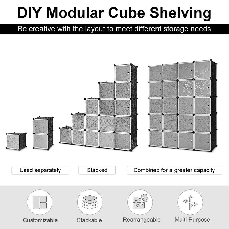Costway DIY 20 Cube Portable Closet Storage Organizer Clothes Wardrobe - Grey - 57''x18''x70'' (L x W x H)