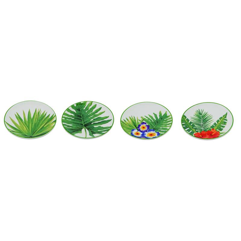 Transpac Ceramic 6" Green Leaf Plate Decorations Set of 4