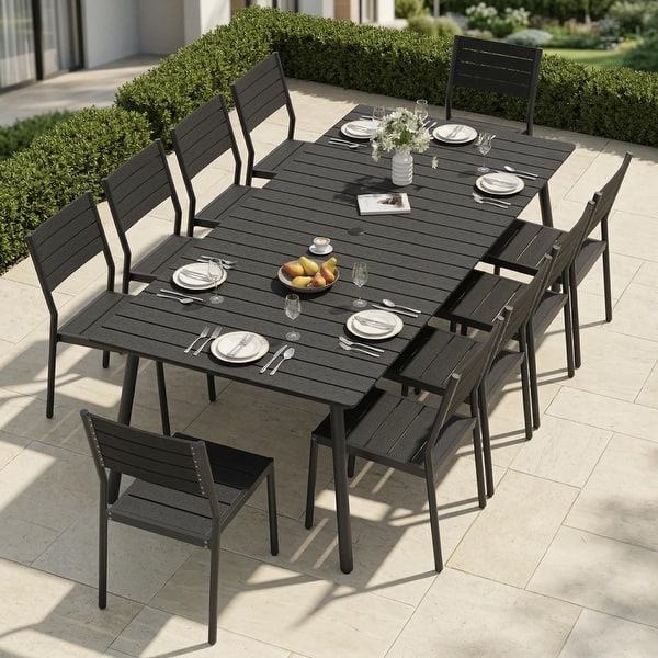 slide 2 of 29, 11-piece Outdoor Patio Aluminum Rectangle Dining Set with Umbrella Hole