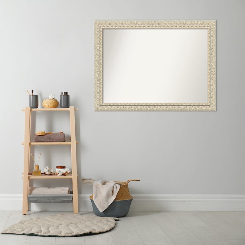 Non-Beveled Wood Bathroom Wall Mirror - Fair Baroque Cream Frame
