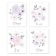 preview thumbnail 1 of 4, Sweet Jojo Designs Lavender Purple Pink Grey Watercolor Floral Collection Wall Decor Art Prints (Set of 4) Peace Love Joy Bliss