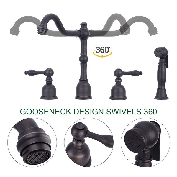 Two-Handles Widespread Kitchen Faucet with Side Sprayer - On Sale