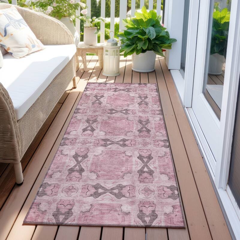 Machine Washable Indoor/ Outdoor Boho Medallions Chantille Rug - Pink - 2'3" x 7'6"