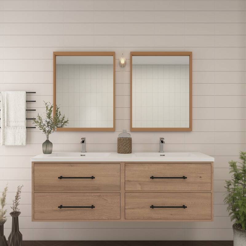 Victoria 48'' Floating Vanity with Double Reinforced Acrylic Sink - 47.5 - Oak Finish - Red Oak