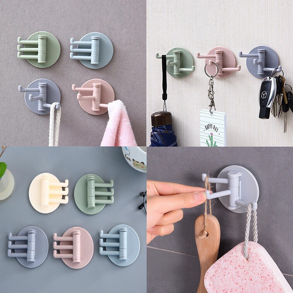 Adhesive Pine Wood Rack With Hooks (Brown) Command Key