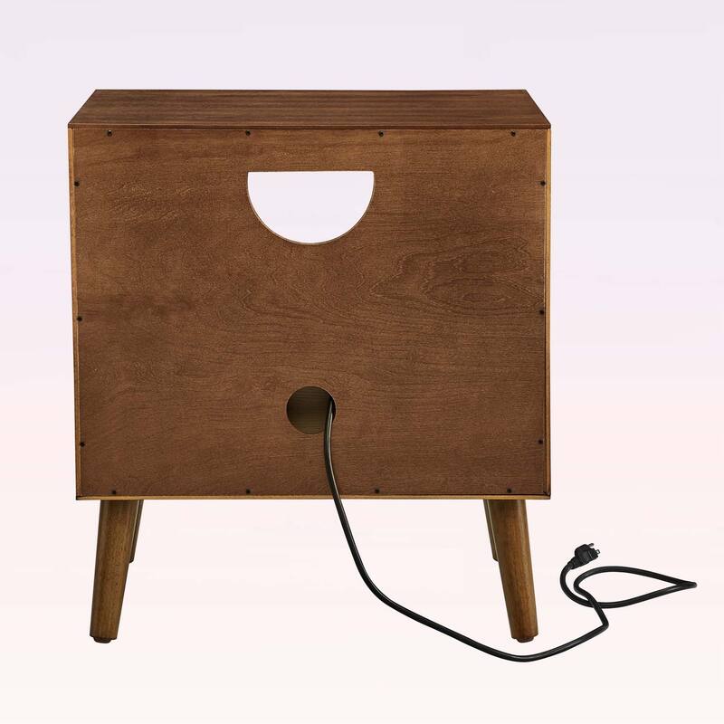 Versatile Fluted Nightstand with Charging Station,USB Ports,and Open Storage
