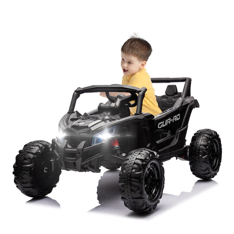 12V LED Lights UTV ride on car for kid with Remote Control,3-Point Safety Harness and Music Player - Black