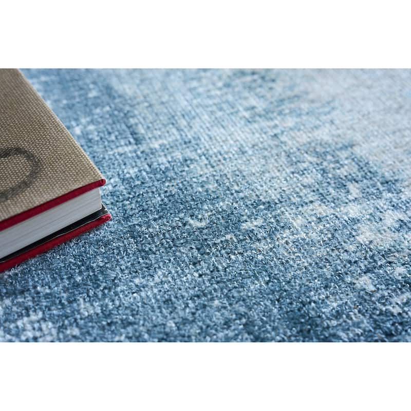 EXQUISITE RUGS Stone Wash Gazni Hand-loomed Wool/Bamboo Silk Blue Area Rug.