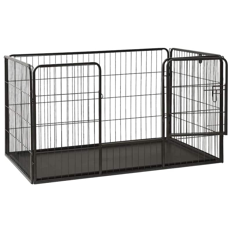 vidaXL Puppy Playpen Exercise Folding Enclosure Pet Kennel Cage Steel Black