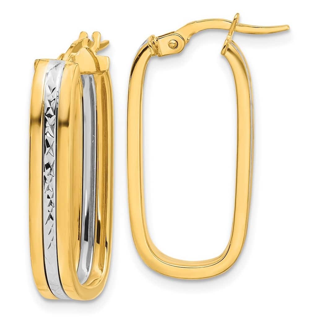 Curata 14k Two Tone Gold Sparkle Cut Oval Hoop Earrings - 26.5x13mm