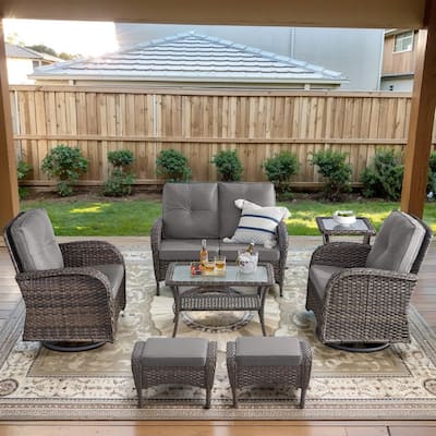 Patio Sofa Loveseat Sofa with Swivel Chairs