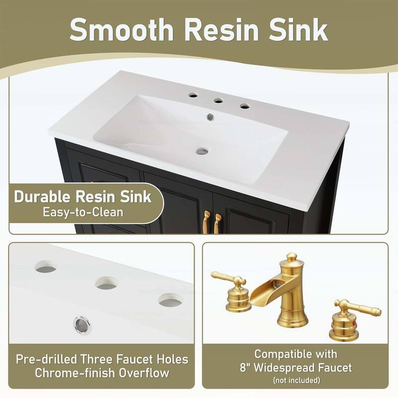 36 Inch Bathroom Vanity with Sink,Soft-Closing Doors and Drawers,Metal Handles
