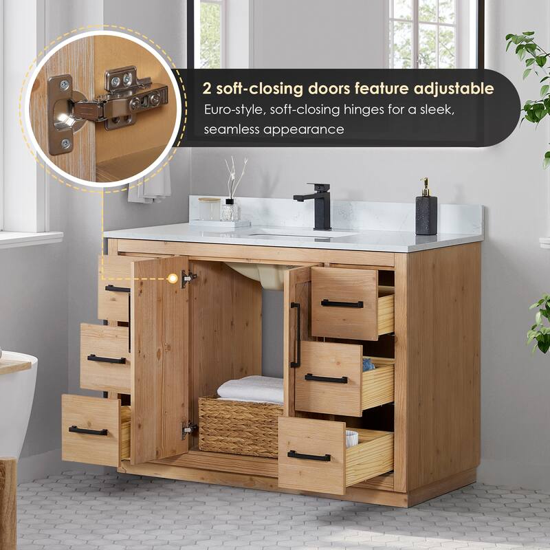 Anais 3Single Bathroom Vanity in Light Brown with Grain White Engineered Stone Countertop without Mirror
